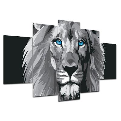 Kit 5 Placa Quadro 3d Borda Infinita Leão Cinza