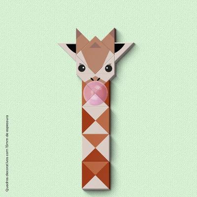Girafa Mascando Chiclete Quadro Com 14 Peças 15mm Ultra-brilho