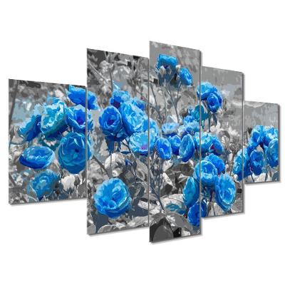Kit 5 Placa Quadro Quarto Sala Flores Vermelha Rosas Azuis