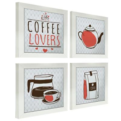 Quadro Cozinha Café Padaria Copa 20X20Cm Kit 4 Un Branca