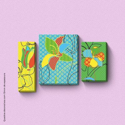 Flores Com Cores Fluídas Quadro Com 3 Peças 15Mm