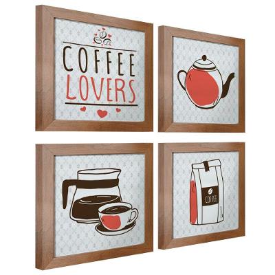 Quadro Cozinha Café Padaria Copa 20X20Cm Kit 4 Un Ocre