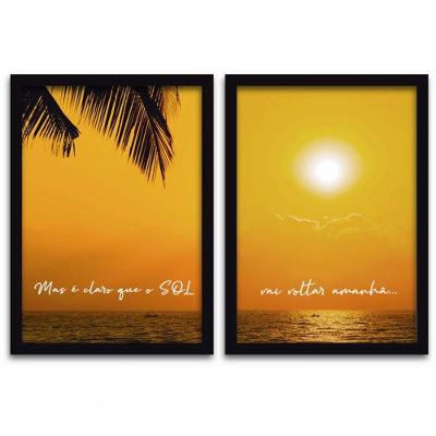Conjunto Quadros 2pçs 40X60 Sol E Mar Moldura Preta