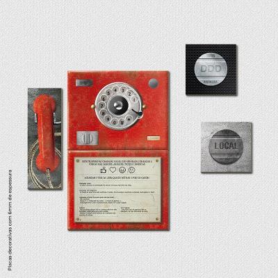 Orelhão Vintage Quadro Com 5 Peças 6mm Placa Soft Touch