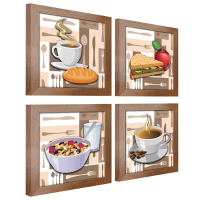 Quadro Cozinha Café Padaria Copa 20X20Cm Kit 4 Un Ocre