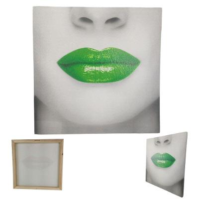 Quadro Boca Batom Verde Labio Textura Moldura 40x40 Decoraçao Sala Quarto Recepçao Consultorio Enfeite
