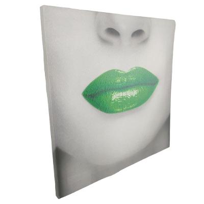 Quadro Batom Verde Boca Textura Moldura 40x40 Lipstick Decoraçao Casa Quarto Sala Recepçao Enfeite