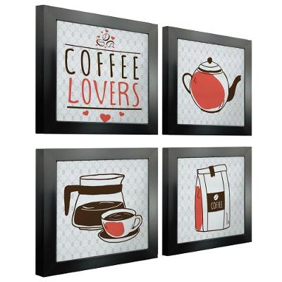 Quadro Cozinha Café Padaria Copa 20X20Cm Kit 4 Un Preta