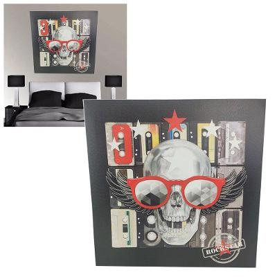 Quadro Caveira Rockstar Moldura 50x50 Banda Musica Enfeite Decoraçao Sala Quarto Parede