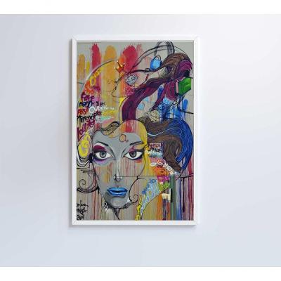 Quadro Grafite Mulher 80x120 Cm Tecido Canvas