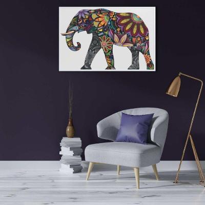 Quadro Elefante Em Flores 90x60 Cm Tecido Canvas