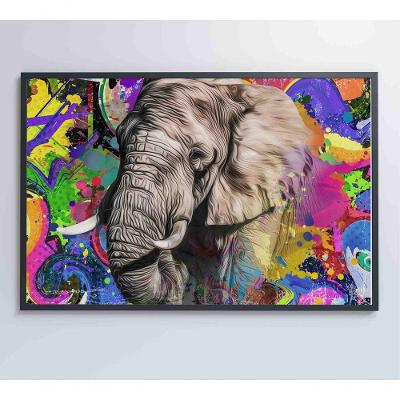 Quadro Pitura Colorida Elefante 90x60 Cm Tecido Canvas