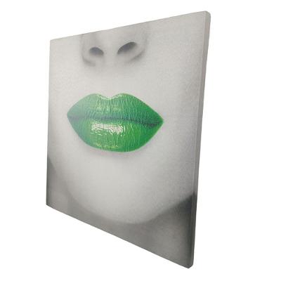 Quadro Batom Verde Boca Textura Moldura 40x40 Enfeite Recepçao Consultorio Sala Quarto Decoraçao