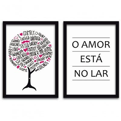 Conjunto Quadros 2pçs 40X60 Amor No Lar Moldura Preta