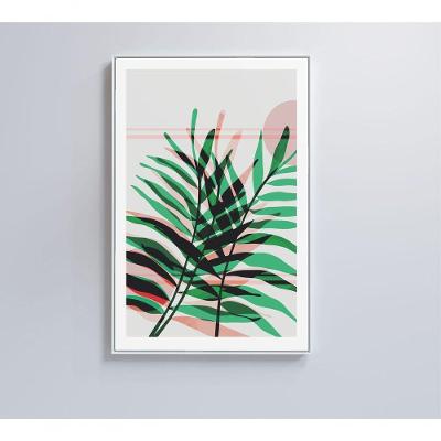 Quadro Pintura Folha Verde E Rosa 2 40x60 Cm Vidro Impresso