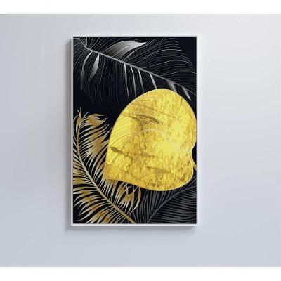 Quadro Folhas Douradas 1 80x120 Cm Tecido Canvas