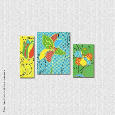 Flores Com Cores Fluídas Quadro Com 3 Peças 6Mm Placa