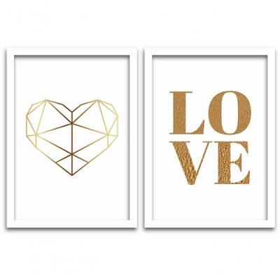 Conjunto Quadros 2pçs 40X60 Heart & Love Moldura Branca