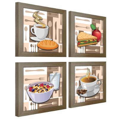 Quadro Cozinha Café Padaria Copa 20X20Cm Kit 4 Un Madeira