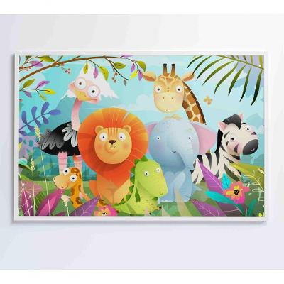 Quadro Infantil Animais 60x40 Cm Vidro Impresso