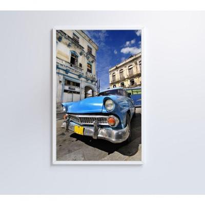 Quadro Carro Clássico Azul 60x40 Cm Tecido Canvas
