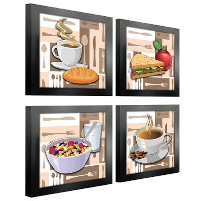 Quadro Cozinha Café Padaria Copa 20X20Cm Kit 4 Un Preta