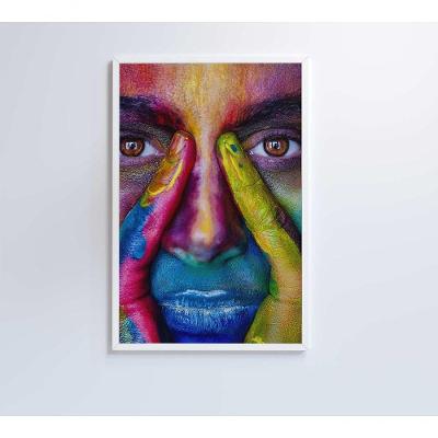 Quadro Rosto Colorido 80x120 Cm Vidro Impresso