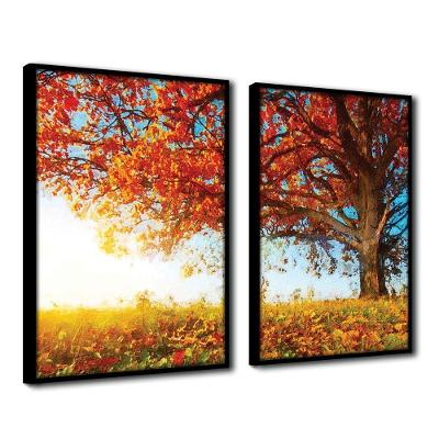 Quadro Premium Textura Cx Alta árvore Outono 2un 40x60 Titulos Moldura Preta