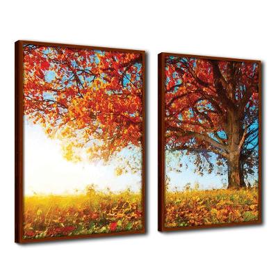 Quadro Premium Textura Cx Alta árvore Outono 2un 40x60 Titulos Moldura Ocre