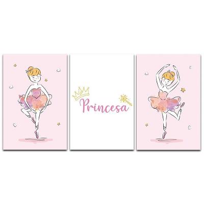 Kit Placas Quadros Decorativo 3 Peças 20x30 Menina Bailarina