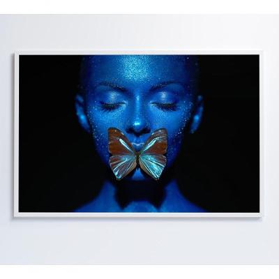 Quadro Mulher Com Borboleta 90x60 Cm Tecido Canvas