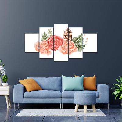 Kit Placas Quadros Decorativos 5 Pç 3d Borda Infinita Flores