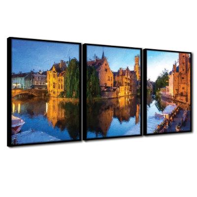 Quadros Premium Textura Cxalta Cidade Do Lago 40x60 3un Titulos Moldura Preta
