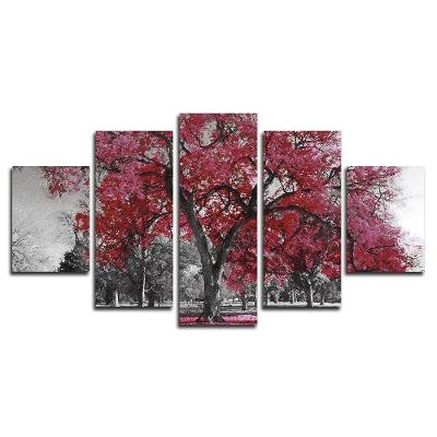 Kit 5 Placa Quadro Decorativo árvore Cor 3d Borda Infinita Titulos Vinho