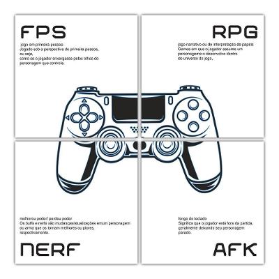 Kit Placa Quadro Borda Infinita 4 Pçs 25x25 Expressões Gamer