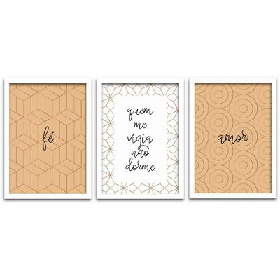 Conjunto Quadros Decorativos 3 Peças 40x60 Fé E Amor Titulos