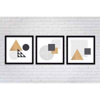 Quadros Decorativos 3 Peças 40x40 FormasMoldura Preta