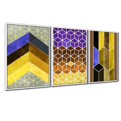 Quadros Premium Textura Cxalta 40x60 Chevron Amarelo 3un Titulos Moldura Branco