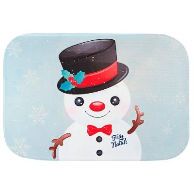 Tapete Natalino Boneco De Neve Azul 60x40cm Antiderrapante