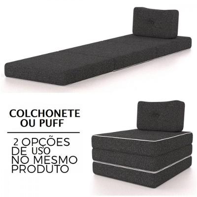 Colchonete Solteiro Pro Dormir Puff Multiuso Com Travesseiro 70x188x12 Grafite Probel Grafite