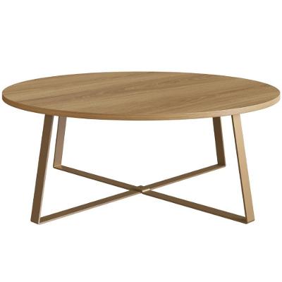 Mesa De Centro Redonda Artesano 80 Cm (largura) Em Mdp Bp Estrutura Metálica Em Aço Dourado