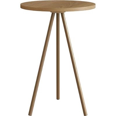 Mesa Lateral Redonda Artesano 48,5 Cm (altura) Em Mdp Estrutura Metálica Em Aço Dourado