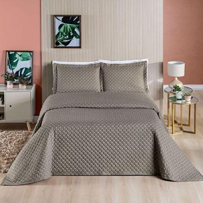 Kit Cobre Leito Vênus CasalLiso 3 Peças - Cáqui Camafeu