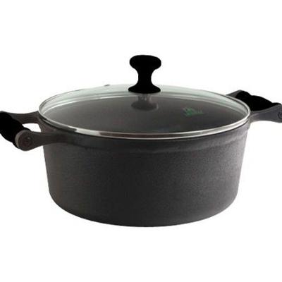 Caçarola de Ferro Alça Silicone Preto Tampa Vidro 2,5L 22cm