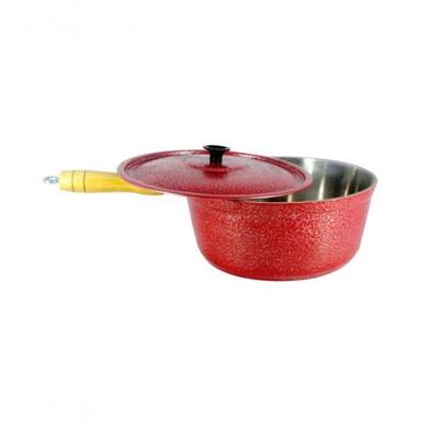 Caçarola De Alumínio Craqueada Cabo De Madeira 20Cm Vermelho