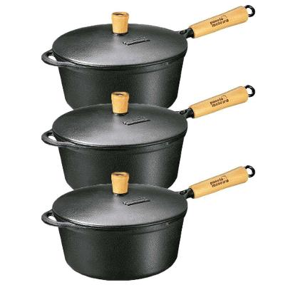 Kit Caçarolas De Ferro Tampa Ferro Cabo Madeira 19,21 E 25cm