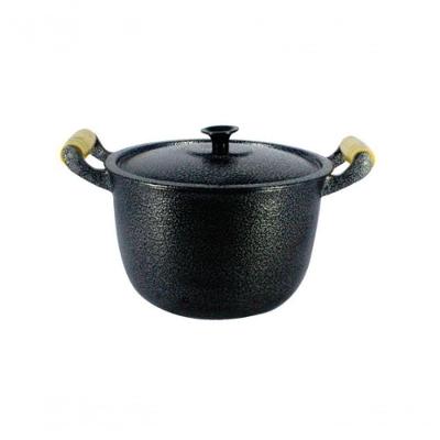 Caldeirão Alumínio Fundido Craqueado Alça De Madeira Preto.