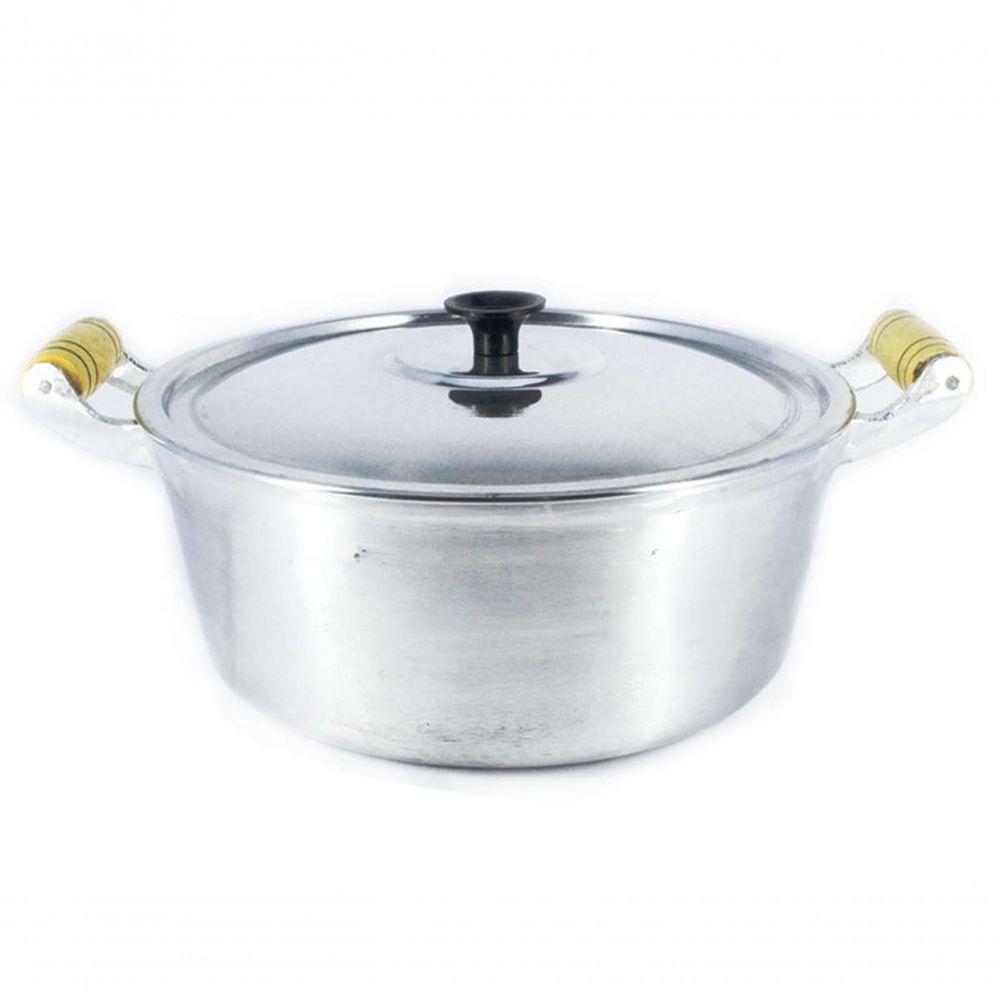 Caçarola Panela Reta Alumínio Polido Alça Madeira 36Cm - 1