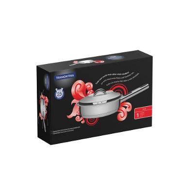 Frigideira Tramontina Solar 20cm 2,1l Em Aço Inox Fundo Triplo Com Tampa E Cabo Tramontina