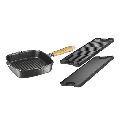 Kit Chapa Dupla Face Alça De Ferro E Frigideira Cook Grill